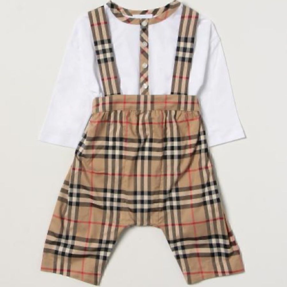 Burberry 12 month check overalls + body set